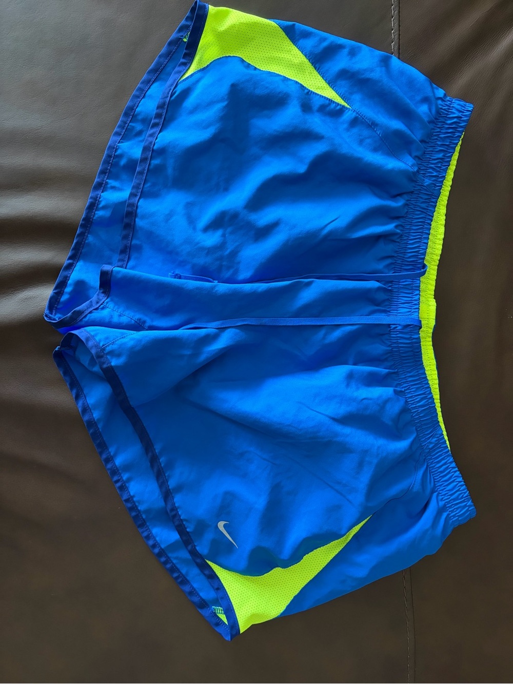 Nike Women's Blue & Neon Yellow Athletic Shorts